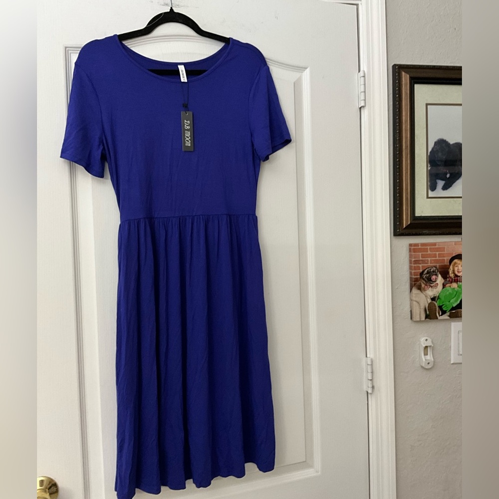 NWT DB Moon Classic Short-Sleeve Blue Midi Dress Sz m - Picture 2 of 6